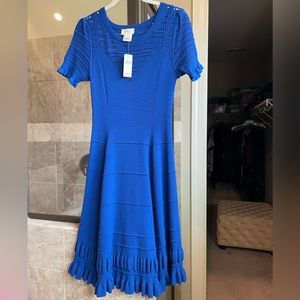 Maeve Anthropologie Cobalt Blue Knit Flare Sweater Dress Crocheted Women Size m